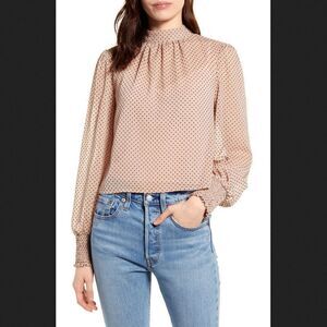 MINKPINK Pink Be Someone Flocked Dot Blouse Size Large